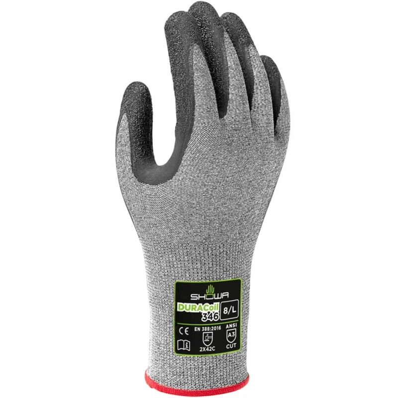 Showa Grey HPPE Polyester Work Gloves Size 8 Latex Foam Coating SHO577