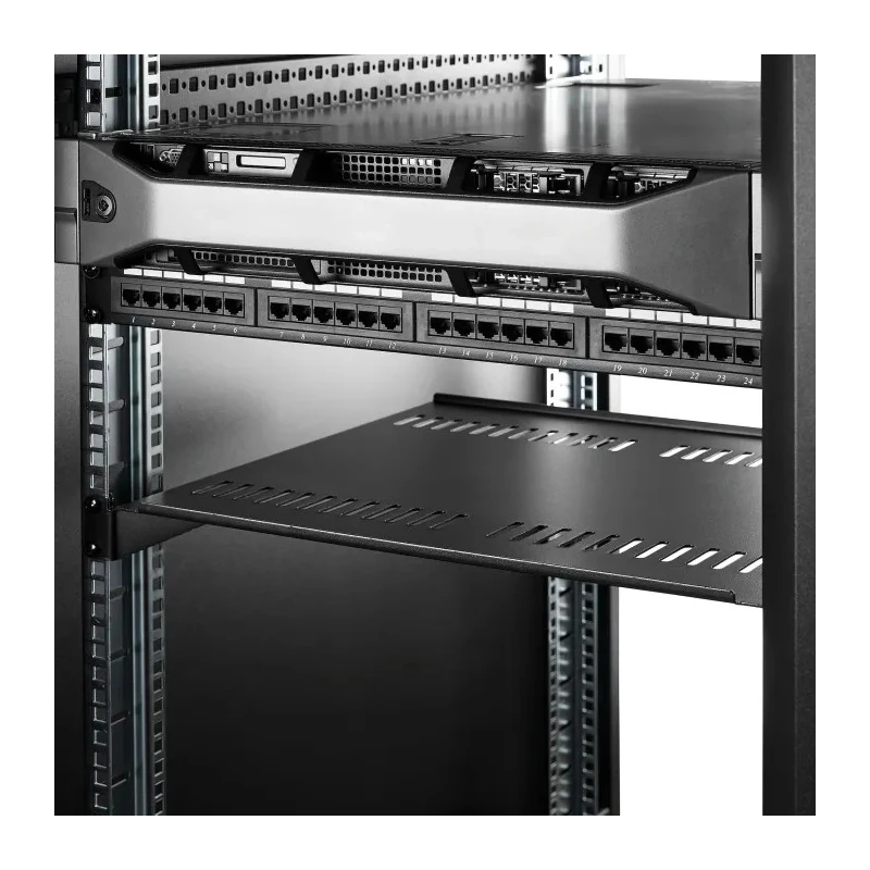 StarTech.com Black Steel Rack Shelf 1 U, Ventilated, 20kg Load Capacity, 441mm x 401mm CABSHELF116V