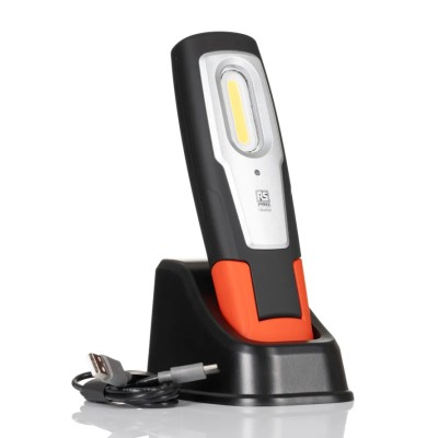 RS PRO Inspection Lamp Handheld, 700 Lumens, IP54, 3.7V Lithium-Ion Rechargeable Battery IP54