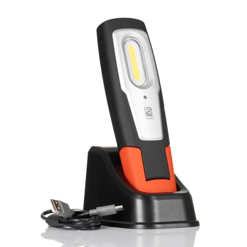 RS PRO Inspection Lamp Handheld, 700 Lumens, IP54, 3.7V Lithium-Ion Rechargeable Battery IP54