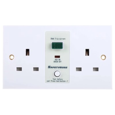 RS PRO 13A Passive 2 Gang RCD Socket Flush Switched BS7288:1990 & BS1363 230V AC White 687-7339