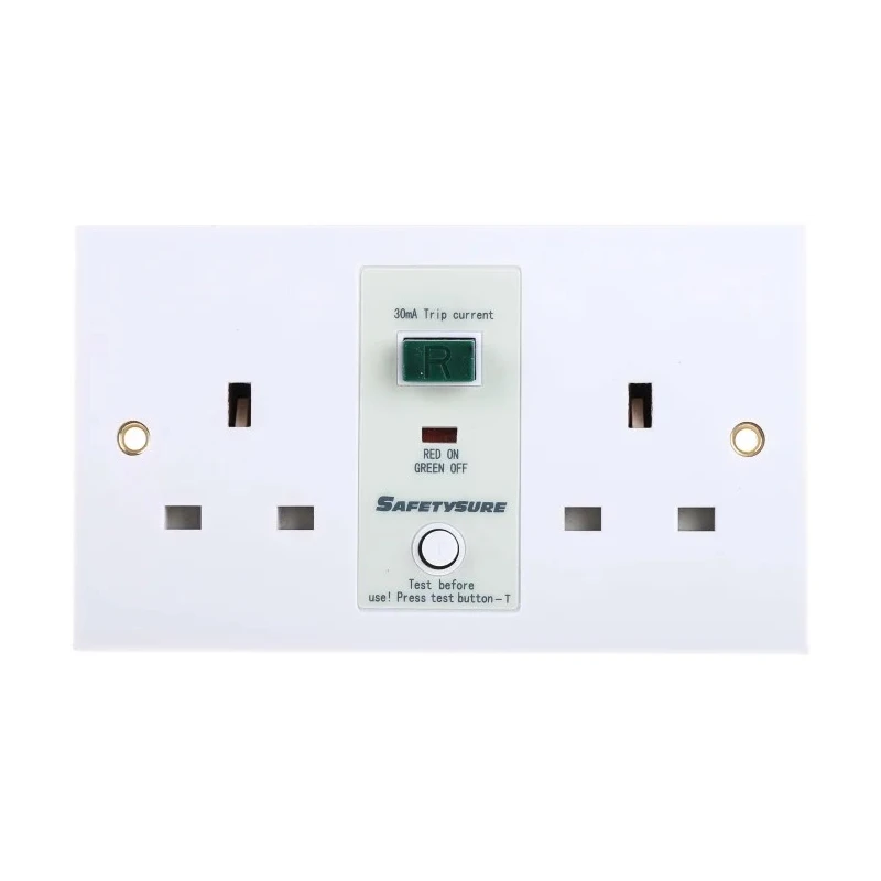 RS PRO 13A Passive 2 Gang RCD Socket Flush Switched BS7288:1990 & BS1363 230V AC White 687-7339