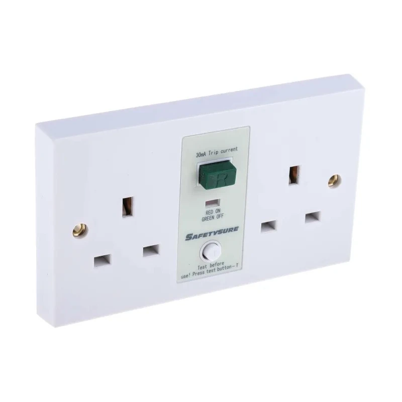 RS PRO 13A Passive 2 Gang RCD Socket Flush Switched BS7288:1990 & BS1363 230V AC White 687-7339