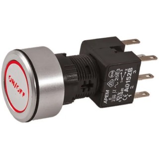 APEM Illuminated Push Button Switch, Latching, Panel Mount, 22 mm Cutout, DPDT, Red LED, IP65 A1PCA1X236J103