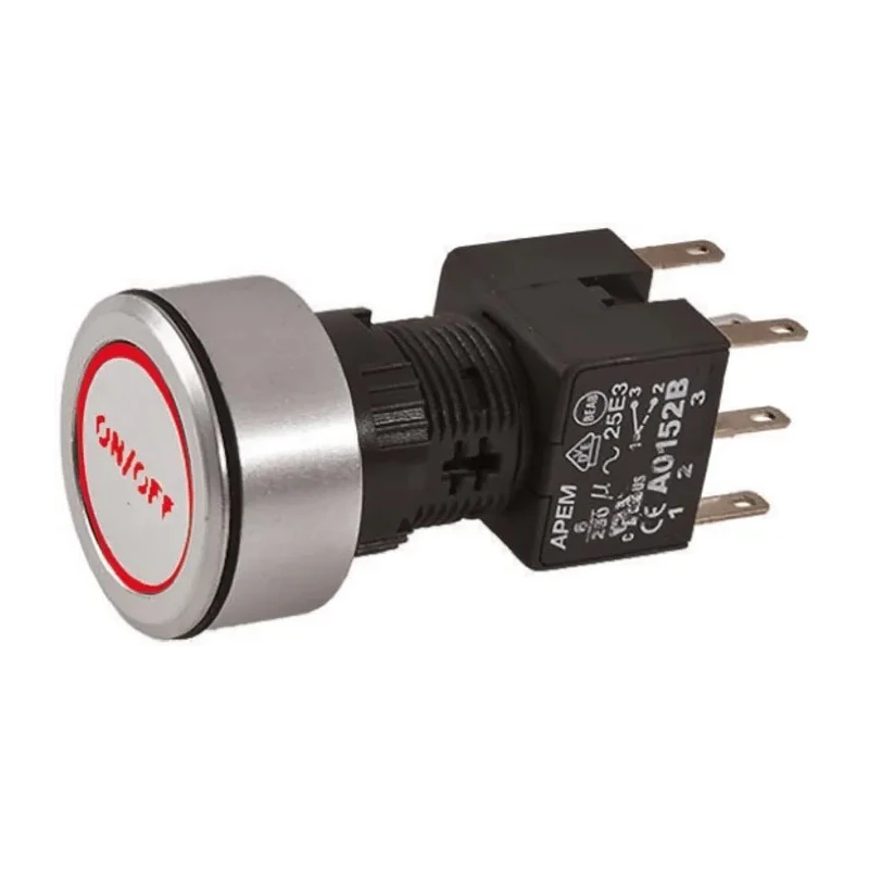 APEM Illuminated Push Button Switch, Latching, Panel Mount, 22 mm Cutout, DPDT, Red LED, IP65 A1PCA1X236J103