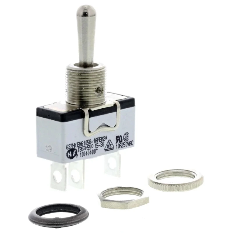 APEM Toggle Switch, Panel Mount, On-Off-On SPST, Solder Lug Terminal, 24 V dc, 250 V ac, 5A Current, Nickel Plated 637H/2K