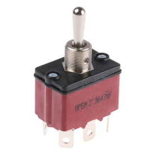 APEM Toggle Switch Panel Mount On-Off-On DPST Tab Terminal 24V dc 28V ac 3647NF/2