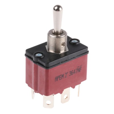 APEM Toggle Switch Panel Mount On-Off-On DPST Tab Terminal 24V dc 28V ac 3647NF/2