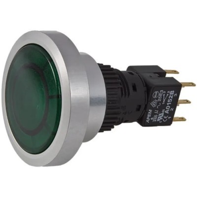 APEM A9 Series Illuminated Momentary Push Button Switch Panel Mount DPDT Green LED IP65 30 mm Cutout A9PFA1Y2EJ2