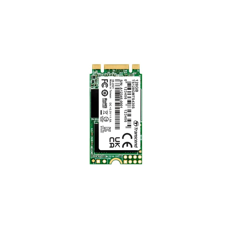 Transcend M.2 128 GB Internal SSD SATA III TLC Flash Memory 42mm x 22mm x 3.58mm MTS430S