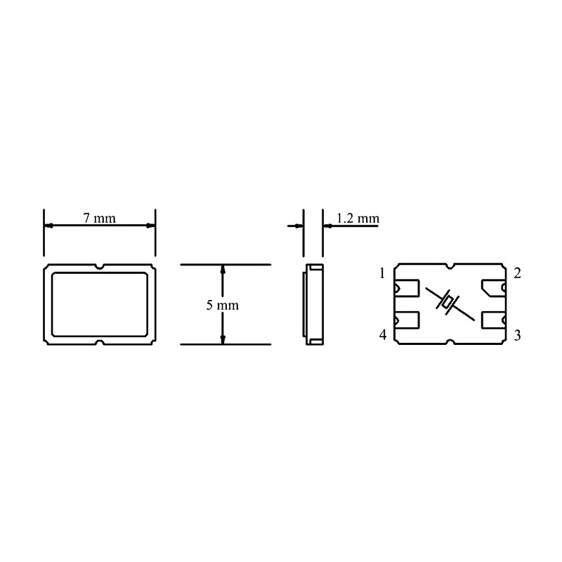 Euroquartz 7.3728 MHz Crystal ±30 ppm Surface Mount 4-Pin 7 mm x 5 mm x 1.2 mm 7.3728MHz MQ/30/30/-40+85/12pF