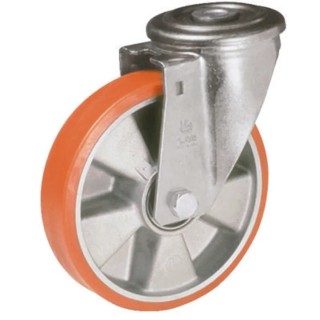 LAG Swivel Castor Wheel 100 mm Diameter, 120 kg Load Capacity, Polyurethane Tyred, Die Cast Aluminium Hub 26255 FB
