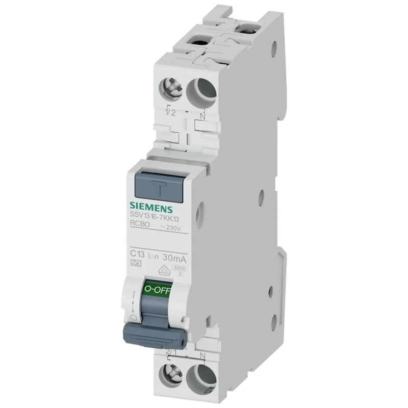 Siemens Residual Current Circuit Breaker with Overload Protection 13A Current, 2-Pole, 30 mA Trip Sensitivity 5SV1316-7KK13