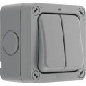 BG Electrical Grey 2 Way Rocker 2 Gang Light Switch, Surface Mount, IP66, 20A, LED Illumination, Storm Series WP42-02