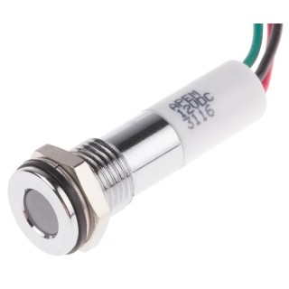 RS PRO Panel Mount Indicator 12V DC 20mA Lead Wire Termination IP67 Flush Silver Bezel 700-1956