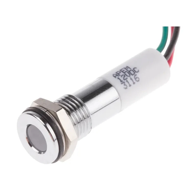 RS PRO Panel Mount Indicator 12V DC 20mA Lead Wire Termination IP67 Flush Silver Bezel 700-1956