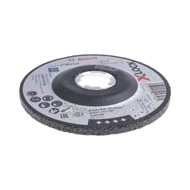 Bosch X Lock Aluminium Oxide Abrasive Grinding Disc, 115 mm Diameter x 6 mm Thickness, 10 Grit, Pack of 10 2608619258