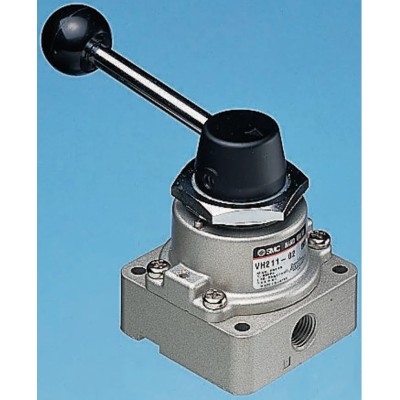 SMC Pneumatic Manual Control Valve with Handle VH Series, 4 Ports, NPT 1/4 in, 4/3 Valve Function, Die Cast VH211-F02