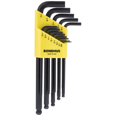 Bondhus 13 piece L Imperial Hex Key Set, Hex sizes 0.05 to 7/32 Inch, Long Arm, Hex Ball End BLX13