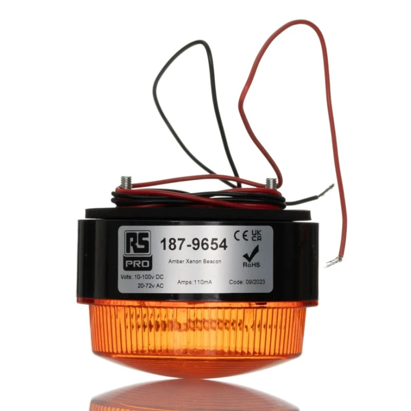 RS PRO Amber Beacon 72V AC/DC Flashing Surface, Stud Mount with Xenon Bulb IP64 187-9654