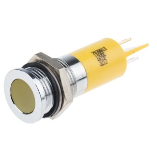 RS PRO Yellow Panel Mount Indicator 12V DC 20mA Solder Tab Termination IP67 Flush 703-8813