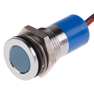 RS PRO Blue Panel Mount Indicator 12V dc 20mA Lead Wire Termination IP67 Flush Bezel 703-8932