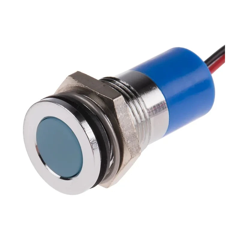 RS PRO Blue Panel Mount Indicator 12V dc 20mA Lead Wire Termination IP67 Flush Bezel 703-8932