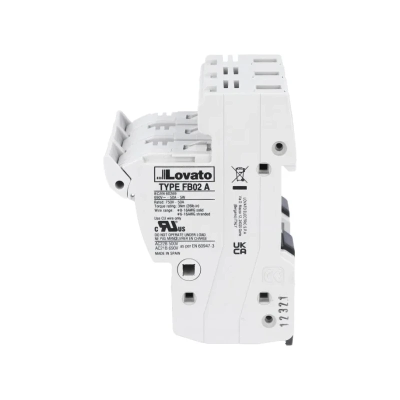 Lovato 50A 3-Pole Base Mount Fuse Holder 14 x 51 mm Fuse Size 690V AC FB02A3P