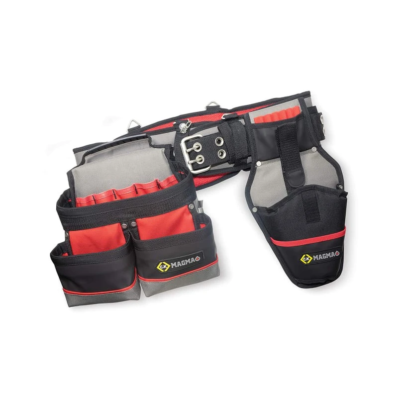 CK Polyester 10 Pocket Tool Belt Pouch Bright Red, Buckle Lock, Belt Included MA2738