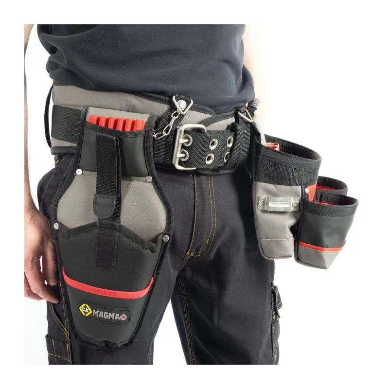 CK Polyester 10 Pocket Tool Belt Pouch Bright Red, Buckle Lock, Belt Included MA2738