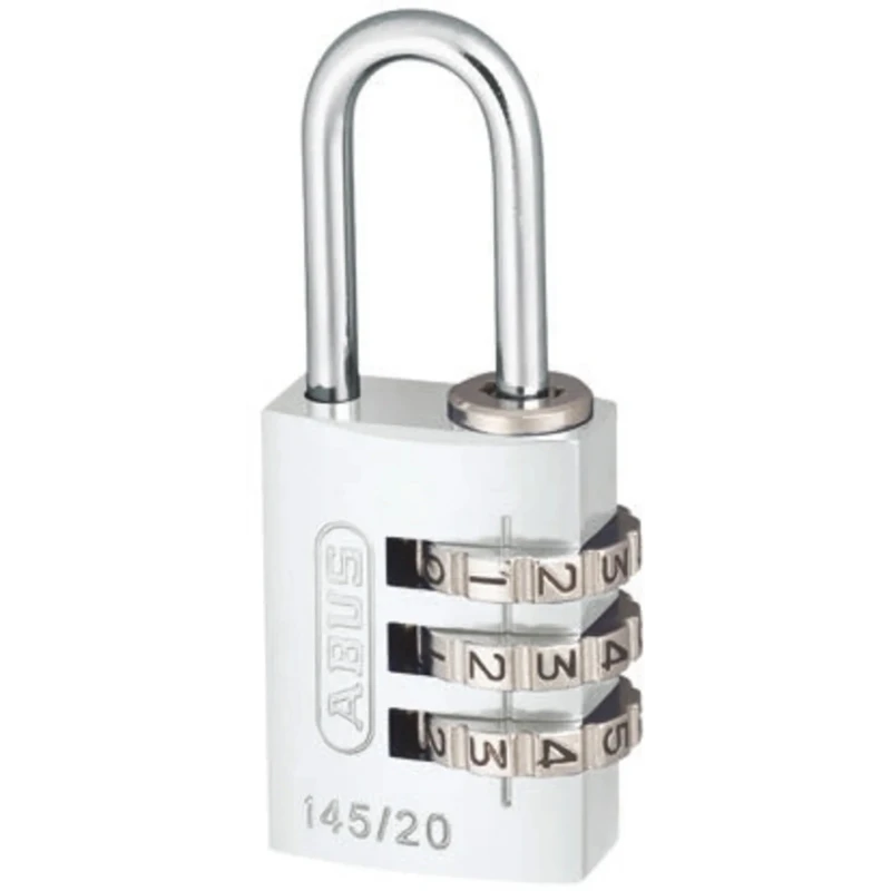 ABUS Combination Padlock Aluminium Steel Safety Padlock Weatherproof 3 mm Shackle 20 mm Body 145/20 Silver