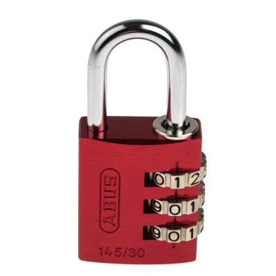 RS PRO Combination Padlock Steel, Aluminium Safety Padlock Weatherproof, 5 mm Shackle Diameter, 30mm Body Width 145/30 Red