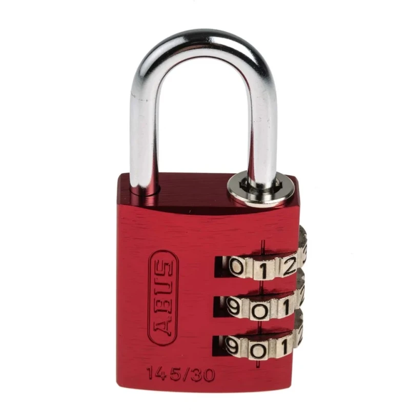 RS PRO Combination Padlock Steel, Aluminium Safety Padlock Weatherproof, 5 mm Shackle Diameter, 30mm Body Width 145/30 Red