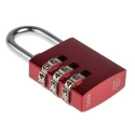 RS PRO Combination Padlock Steel, Aluminium Safety Padlock Weatherproof, 5 mm Shackle Diameter, 30mm Body Width 145/30 Red