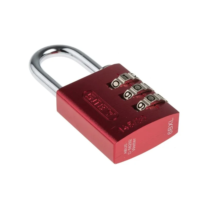 RS PRO Combination Padlock Steel, Aluminium Safety Padlock Weatherproof, 5 mm Shackle Diameter, 30mm Body Width 145/30 Red