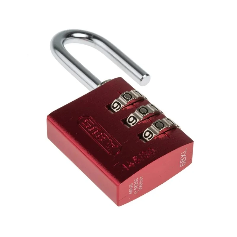 RS PRO Combination Padlock Steel, Aluminium Safety Padlock Weatherproof, 5 mm Shackle Diameter, 30mm Body Width 145/30 Red