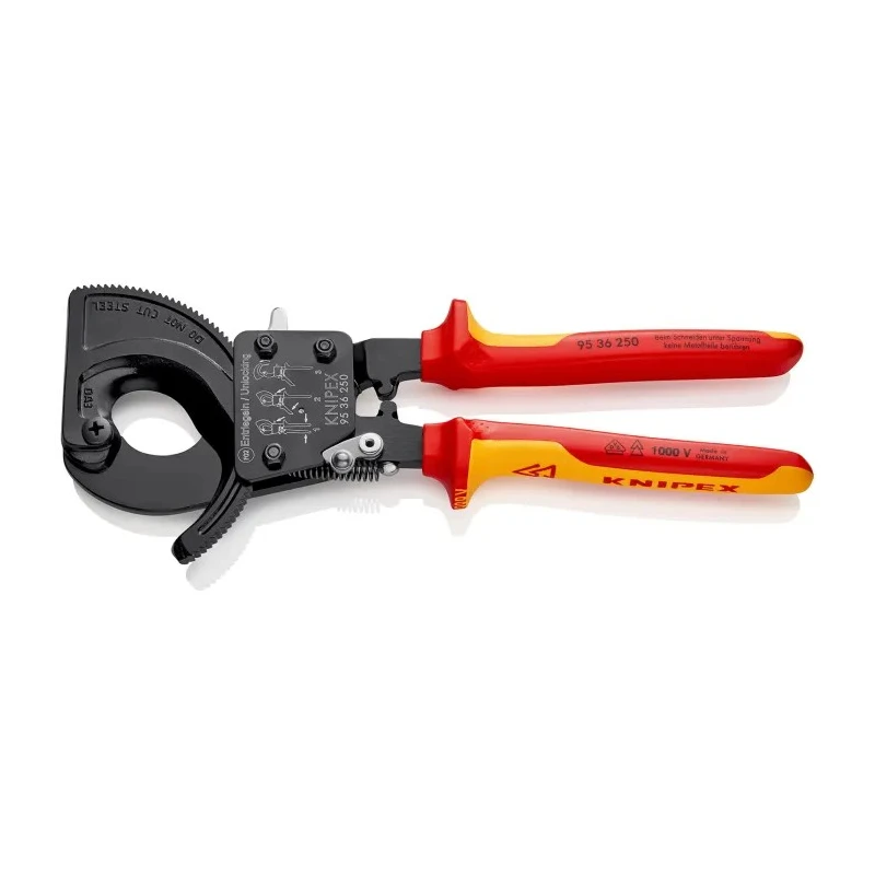 Knipex Ratchet Cable Cutter, 250mm Overall Length, High Grade Special Tool Steel Jaw, VDE/1000V Approved, IEC 95 36 250