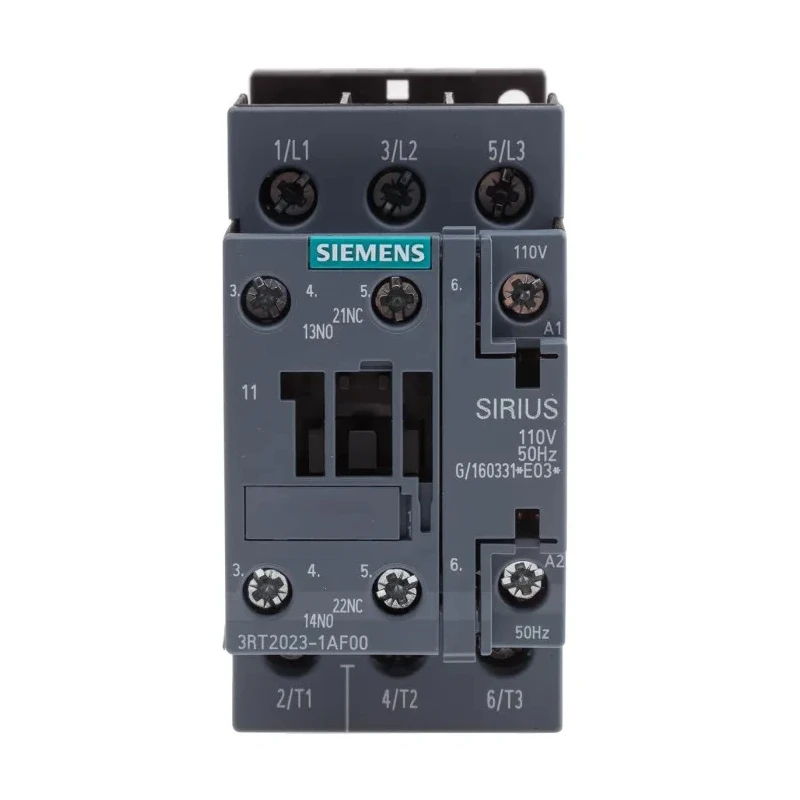 Siemens 3RT2 Contactor, 3-Pole, 110V AC Coil, 9A, 4 kW, 3 NO Auxiliary Contacts, 400V AC 3RT2023-1AF00