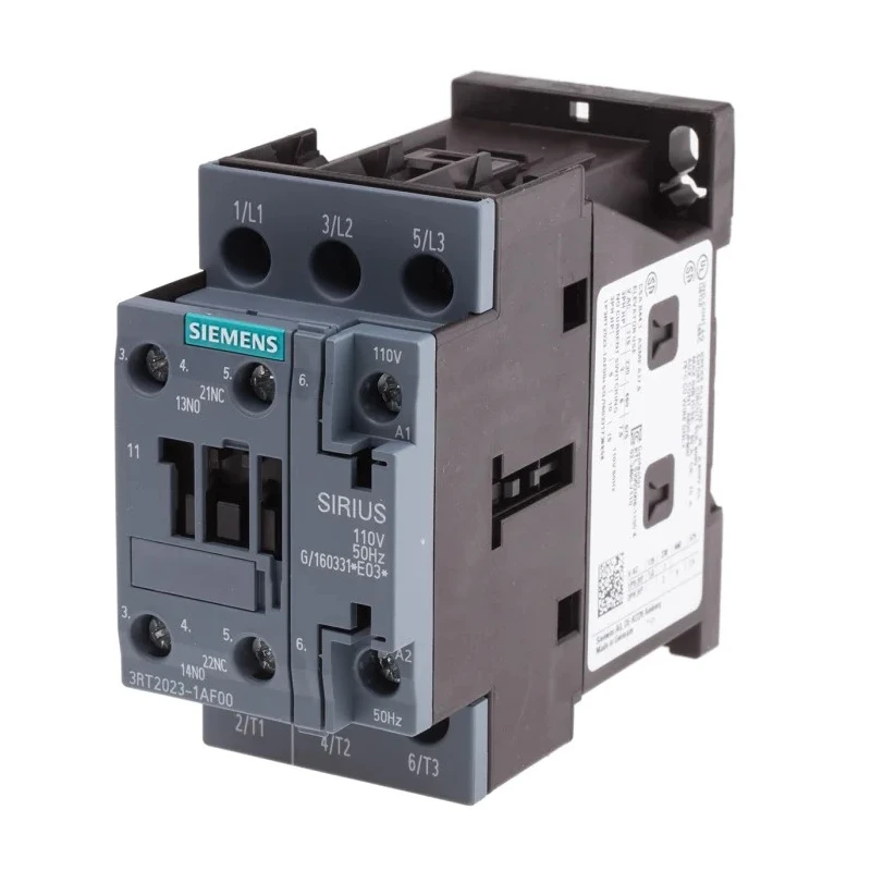 Siemens 3RT2 Contactor, 3-Pole, 110V AC Coil, 9A, 4 kW, 3 NO Auxiliary Contacts, 400V AC 3RT2023-1AF00