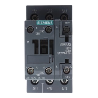 Siemens 3RT2 Contactor, 110V AC Coil, 3-Pole, 32 A, 15 kW, 3 NO, 400V AC 3RT2027-1AF00