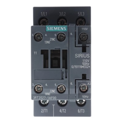 Siemens 3RT2 Contactor, 110V AC Coil, 3-Pole, 32 A, 15 kW, 3 NO, 400V AC 3RT2027-1AF00