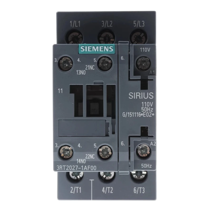 Siemens 3RT2 Contactor, 110V AC Coil, 3-Pole, 32 A, 15 kW, 3 NO, 400V AC 3RT2027-1AF00
