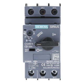 Siemens Motor Protection Circuit Breaker 20A, 25 A, 690V, Magnetic Sensing, 3 Poles, IP20, -20°C to 60°C 3RV2021-4DA10