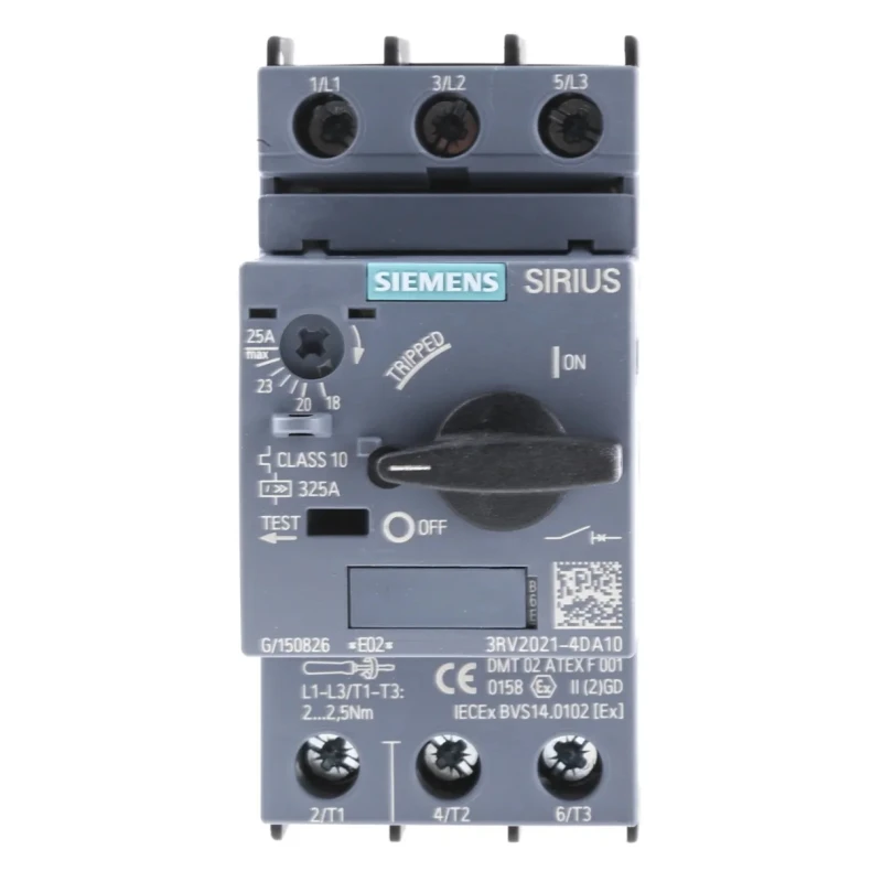 Siemens Motor Protection Circuit Breaker 20A, 25 A, 690V, Magnetic Sensing, 3 Poles, IP20, -20°C to 60°C 3RV2021-4DA10