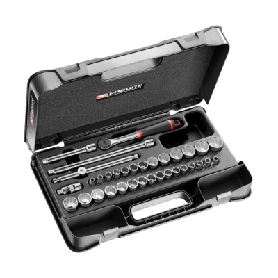 Facom 34-Piece 3/8 in 12 Point Socket Set Chrome Vanadium Steel Bright Chrome Finish J.430AMU