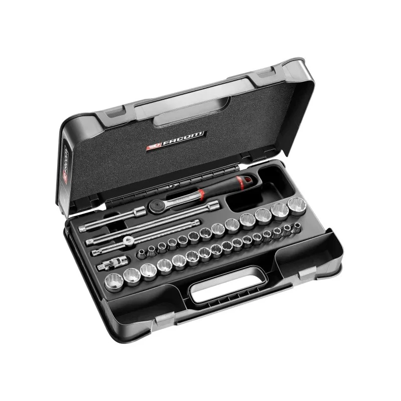 Facom 34-Piece 3/8 in 12 Point Socket Set Chrome Vanadium Steel Bright Chrome Finish J.430AMU