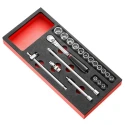 Facom 20-Piece 3/8 in 6 Point Socket Set MODM.JL161-36 with Bright Chrome Finish, Chrome Vanadium Steel, 7-22 mm Socket Size