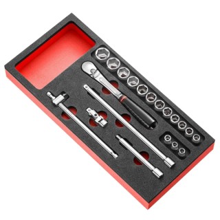 Facom 20-Piece 3/8 in 6 Point Socket Set MODM.JL161-36 with Bright Chrome Finish, Chrome Vanadium Steel, 7-22 mm Socket Size