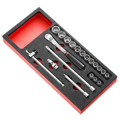 Facom 20-Piece 3/8 in 6 Point Socket Set MODM.JL161-36 with Bright Chrome Finish, Chrome Vanadium Steel, 7-22 mm Socket Size