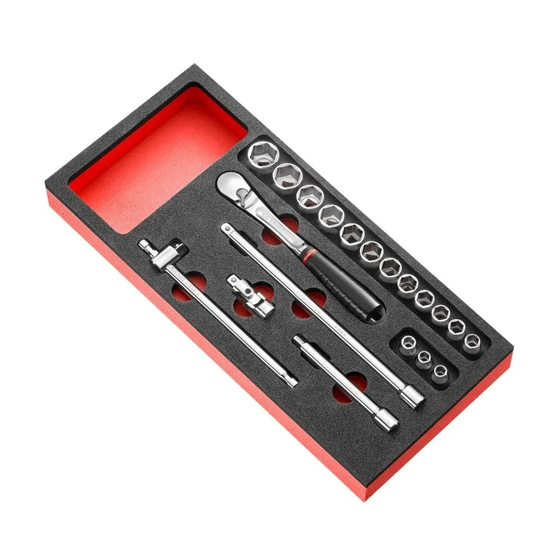 Facom 20-Piece 3/8 in 6 Point Socket Set MODM.JL161-36 with Bright Chrome Finish, Chrome Vanadium Steel, 7-22 mm Socket Size